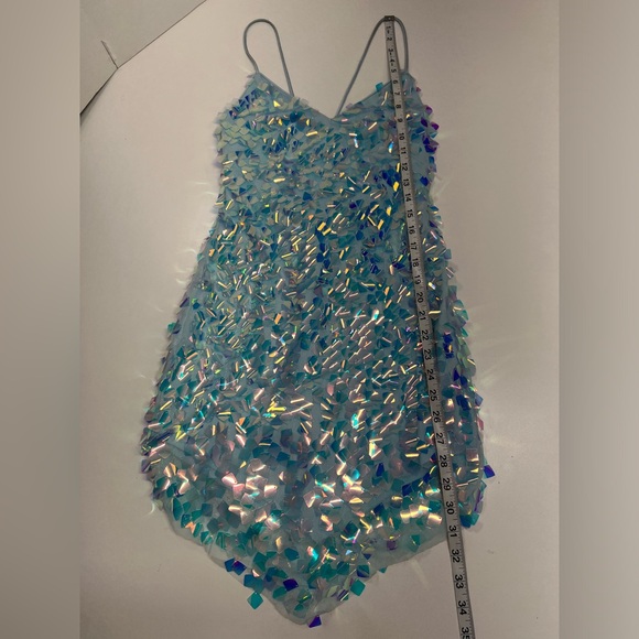 Blondie Nites Sequin Pointed Hem Mini Dress White Blue New With TagS Size 1 XS - Picture 7 of 14